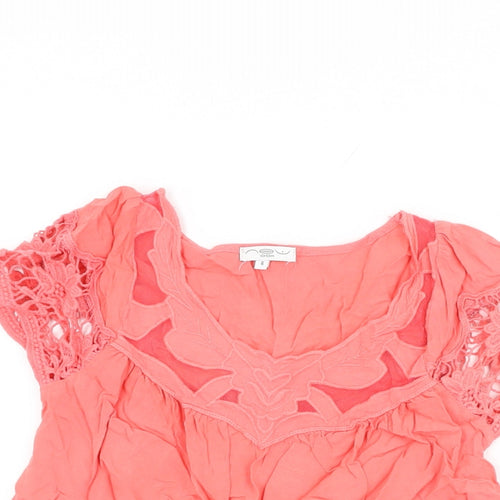 New Look Womens Pink Viscose Basic T-Shirt Size 6 Round Neck