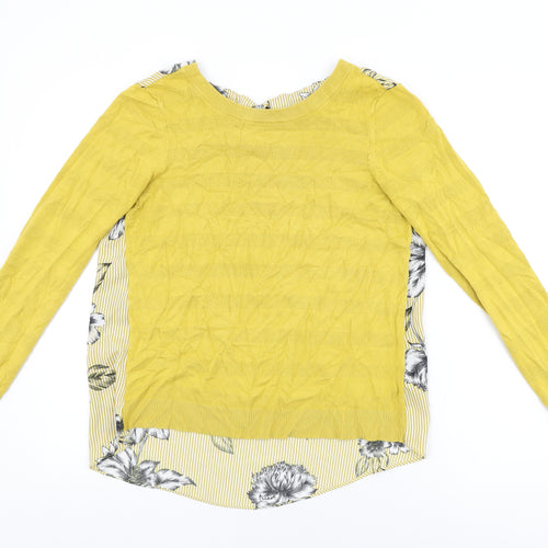 NEXT Womens Yellow Floral Viscose Basic T-Shirt Size 10 Round Neck