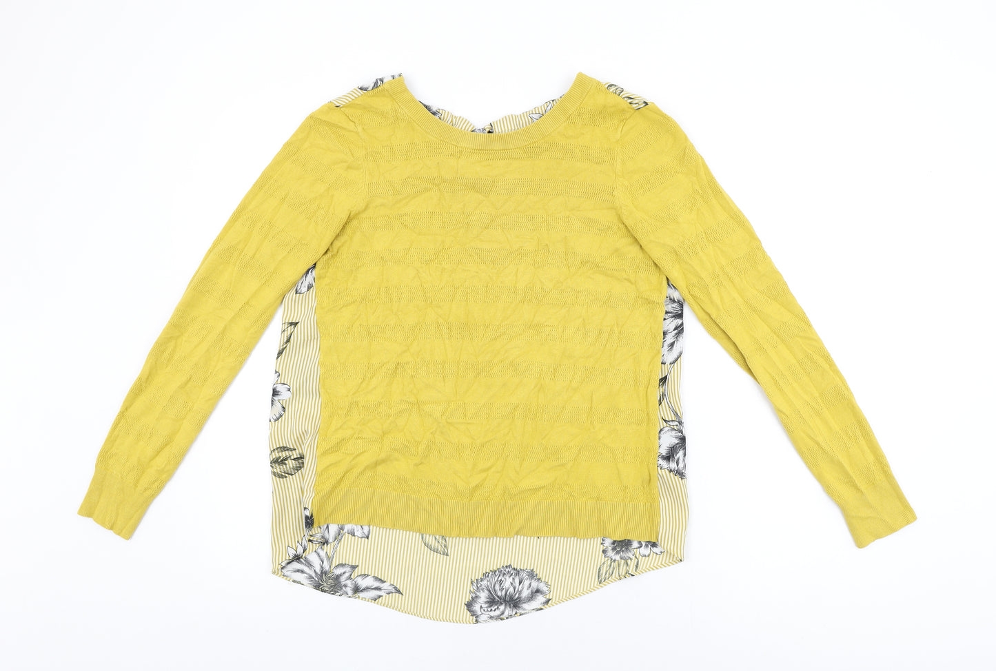 NEXT Womens Yellow Floral Viscose Basic T-Shirt Size 10 Round Neck