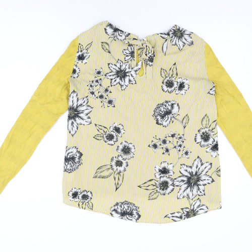 NEXT Womens Yellow Floral Viscose Basic T-Shirt Size 10 Round Neck