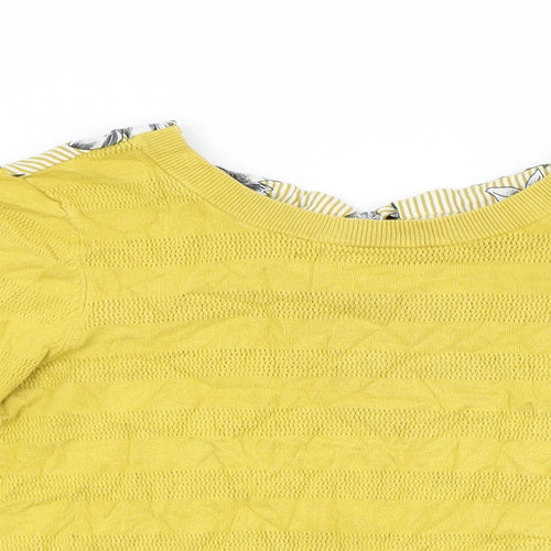 NEXT Womens Yellow Floral Viscose Basic T-Shirt Size 10 Round Neck