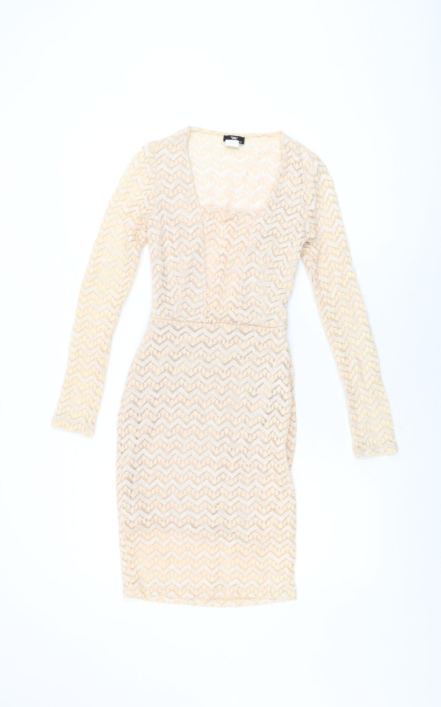 Va Va Voom Womens Beige Geometric Cotton Bodycon Size S Square Neck Pullover