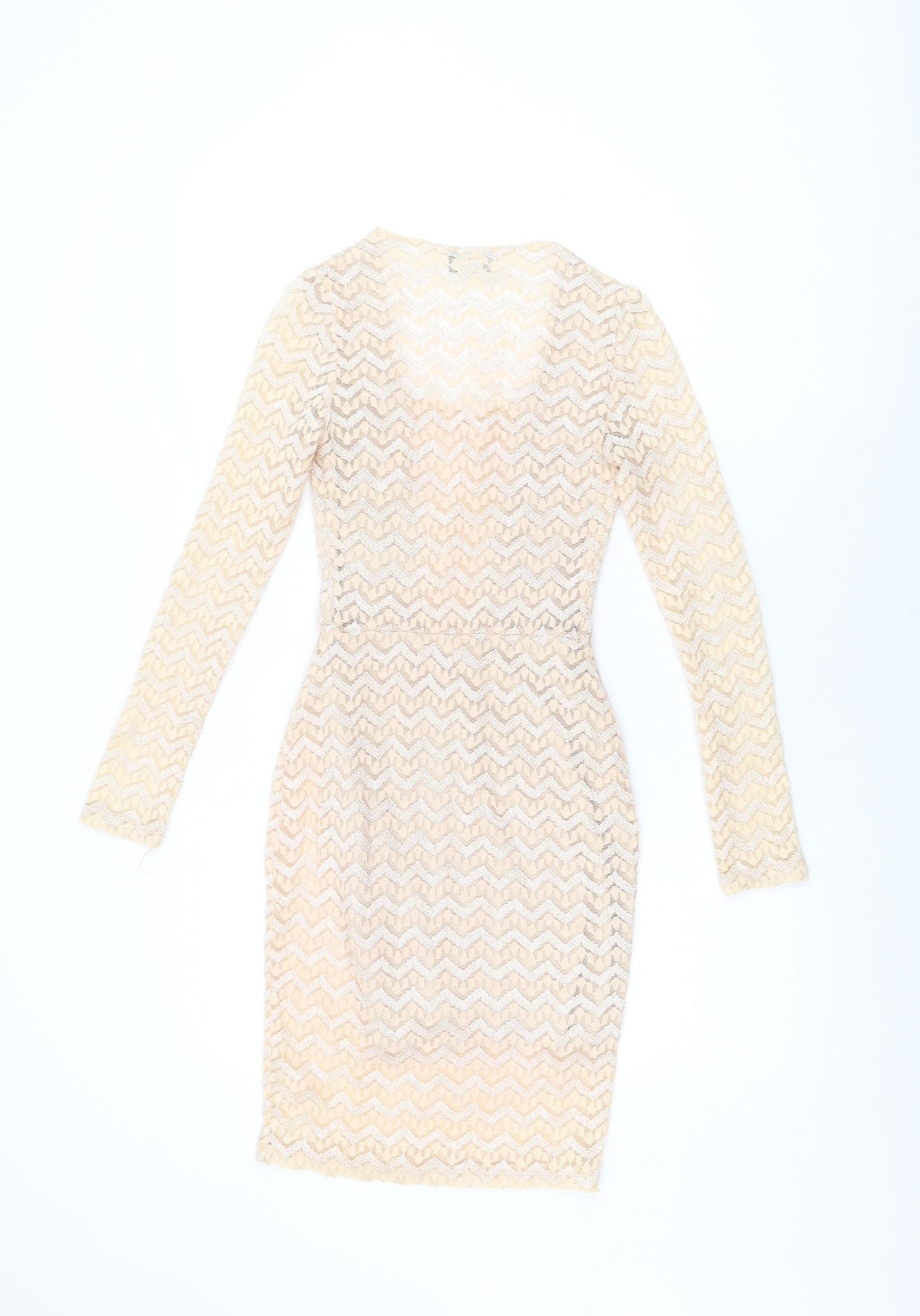 Va Va Voom Womens Beige Geometric Cotton Bodycon Size S Square Neck Pullover