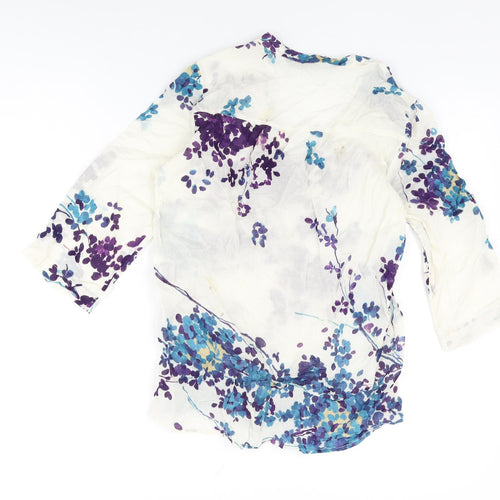 Zara Womens White Floral Cotton Basic T-Shirt Size XS V-Neck