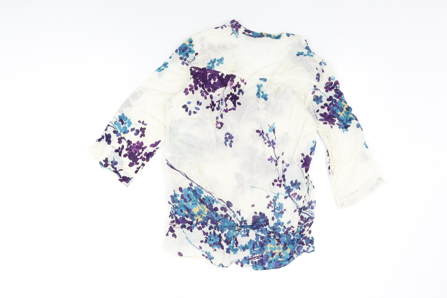 Zara Womens White Floral Cotton Basic T-Shirt Size XS V-Neck