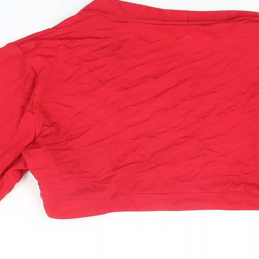 Marks and Spencer Womens Red Viscose Cropped T-Shirt Size 14 V-Neck
