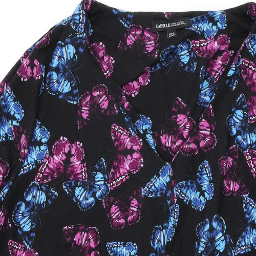 Capsule Womens Black Geometric Polyester Shift Size 30 V-Neck Pullover