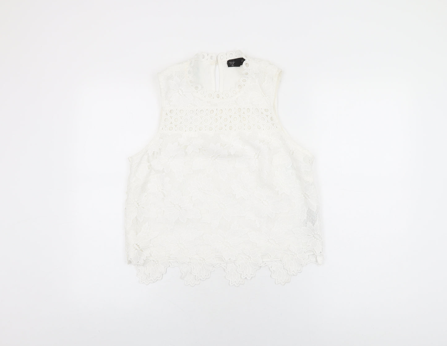 Topshop Womens White Floral Polyester Basic T-Shirt Size 14 Round Neck