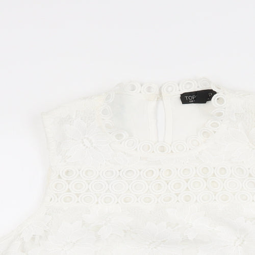 Topshop Womens White Floral Polyester Basic T-Shirt Size 14 Round Neck