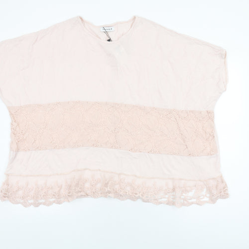 Society Womens Pink Viscose Basic T-Shirt Size 8 Round Neck