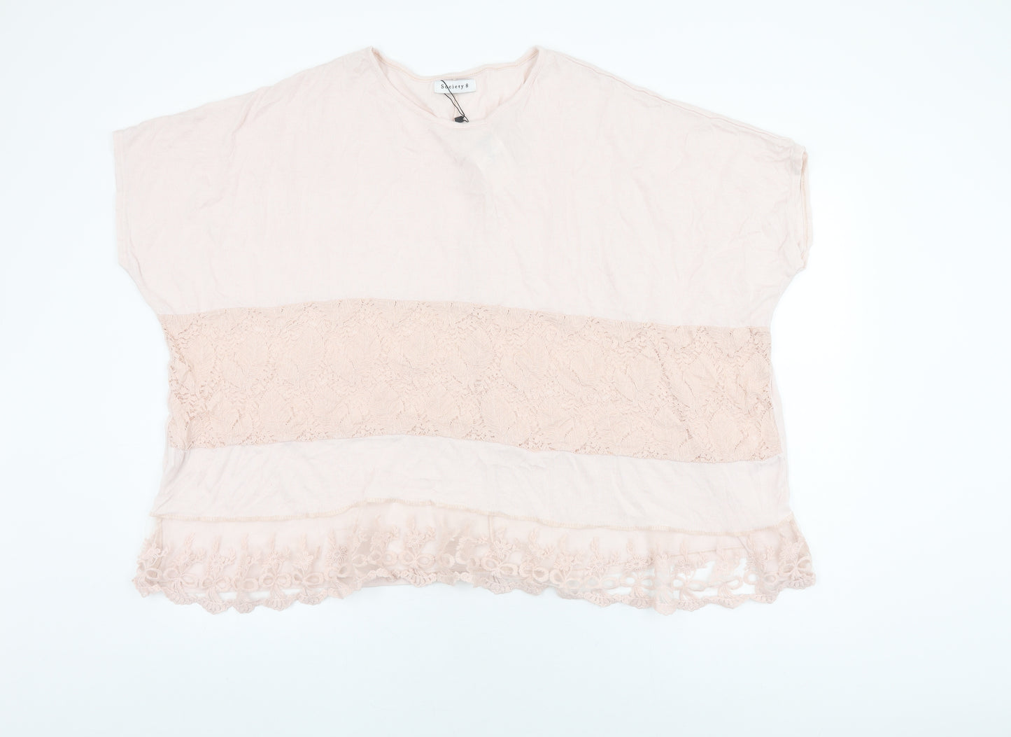 Society Womens Pink Viscose Basic T-Shirt Size 8 Round Neck