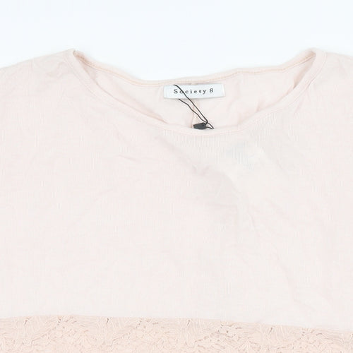 Society Womens Pink Viscose Basic T-Shirt Size 8 Round Neck