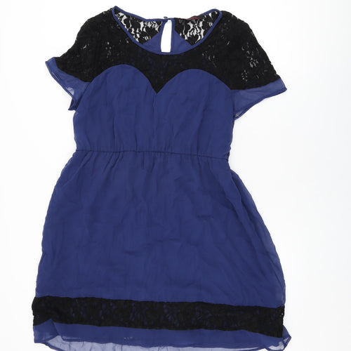 So Fabulous Womens Blue Polyester Skater Dress Size 18 Round Neck Button