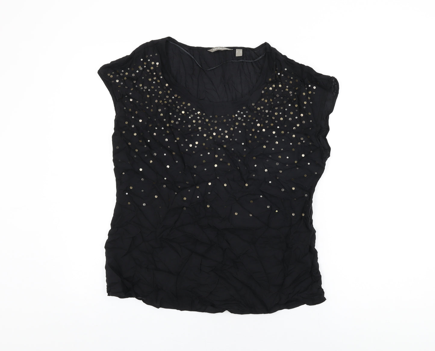 Sandwich Womens Black Viscose Basic T-Shirt Size 16 Round Neck