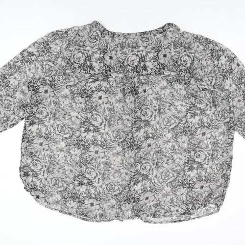 Ellos Womens Grey Floral Polyester Basic Button-Up Size 32 Round Neck