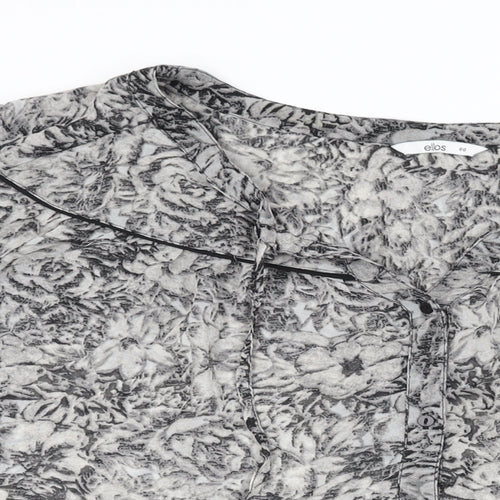 Ellos Womens Grey Floral Polyester Basic Button-Up Size 32 Round Neck