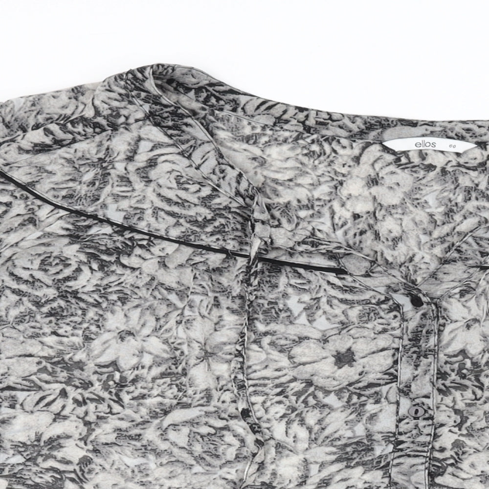 Ellos Womens Grey Floral Polyester Basic Button-Up Size 32 Round Neck