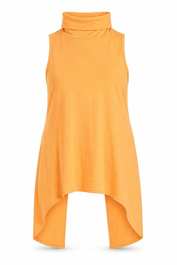 Front view of Select women’s orange polyester basic t-shirt, size UK 12, high neck