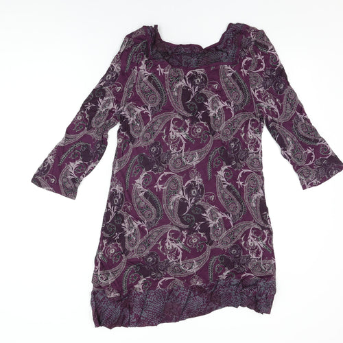 NEXT Womens Purple Geometric Viscose Shift Size 14 Square Neck Pullover