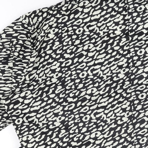 PRETTYLITTLETHING Womens Black Animal Print Polyester Wrap Blouse Size 14 Collared