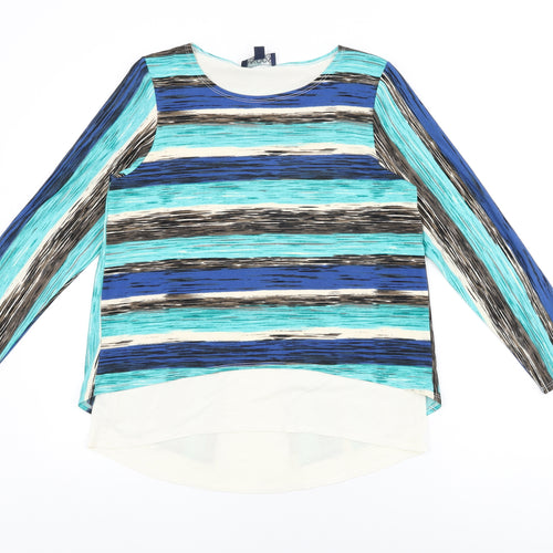 Saloos Womens Blue Geometric Polyester Basic T-Shirt Size 12 Round Neck