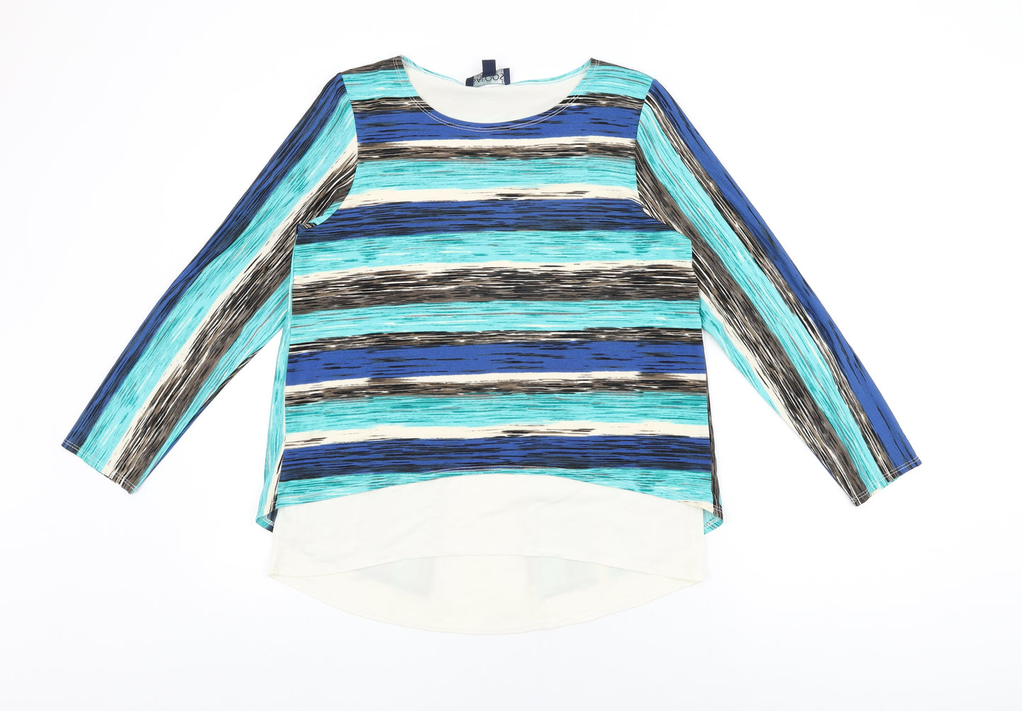 Saloos Womens Blue Geometric Polyester Basic T-Shirt Size 12 Round Neck
