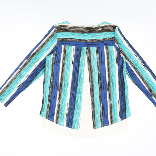 Saloos Womens Blue Geometric Polyester Basic T-Shirt Size 12 Round Neck