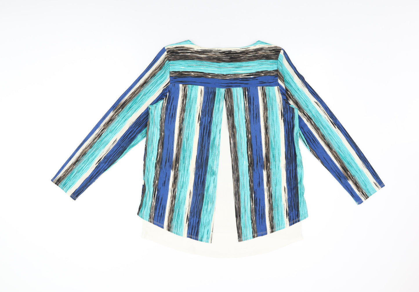 Saloos Womens Blue Geometric Polyester Basic T-Shirt Size 12 Round Neck