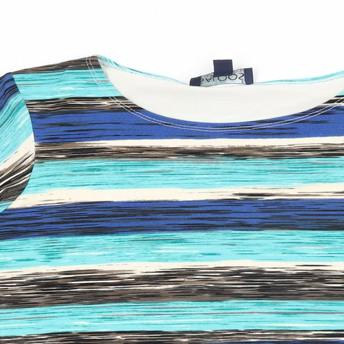 Saloos Womens Blue Geometric Polyester Basic T-Shirt Size 12 Round Neck