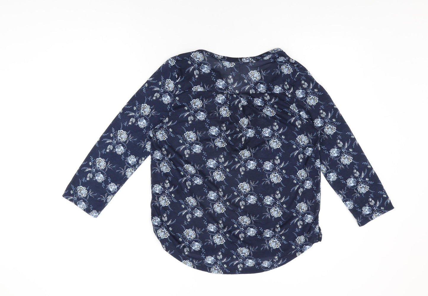 H&M Womens Blue Floral Polyester Basic T-Shirt Size S V-Neck