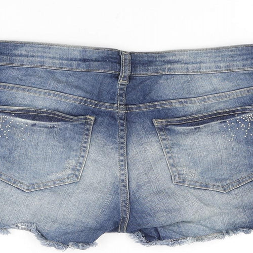 F&F Womens Blue Cotton Hot Pants Shorts Size 10 L3 in Regular Zip