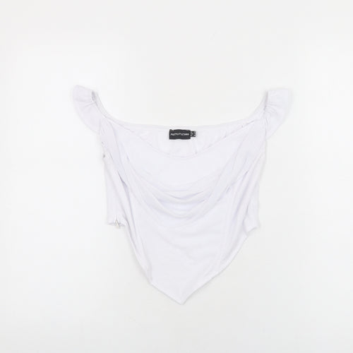 PRETTYLITTLETHING Womens White Polyester Cropped T-Shirt Size 10 V-Neck