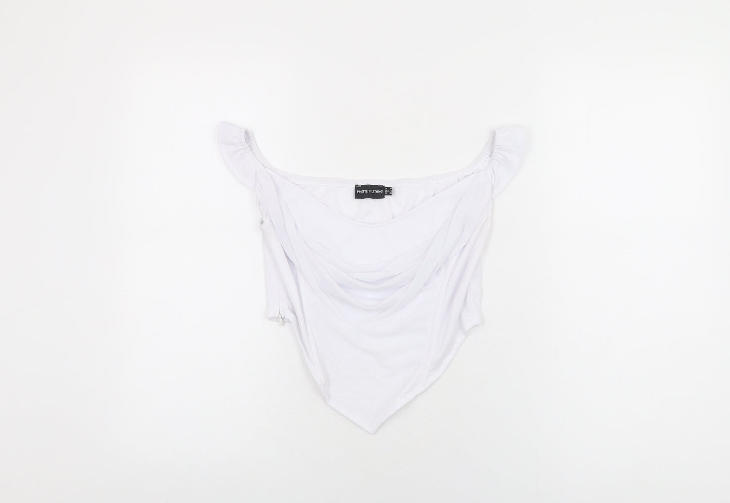 PRETTYLITTLETHING Womens White Polyester Cropped T-Shirt Size 10 V-Neck