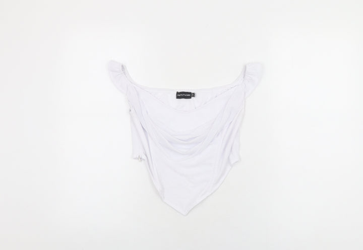 PRETTYLITTLETHING Womens White Polyester Cropped T-Shirt Size 10 V-Neck