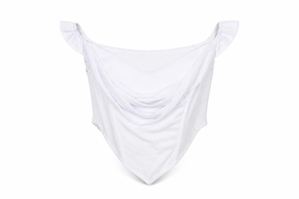 Front view of PRETTYLITTLETHING women’s white polyester cropped t-shirt, size UK 10, v-neck