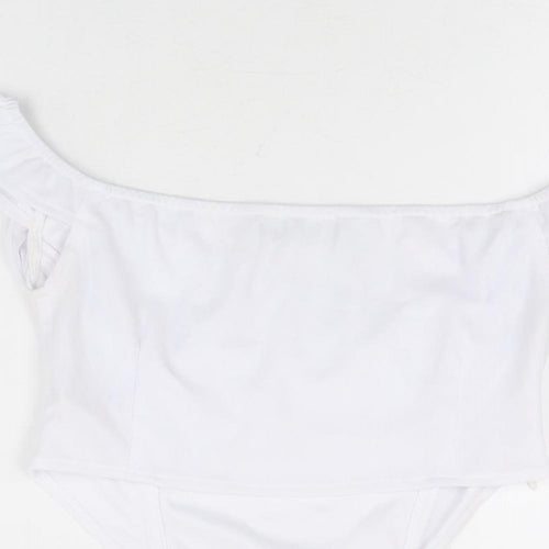 PRETTYLITTLETHING Womens White Polyester Cropped T-Shirt Size 10 V-Neck