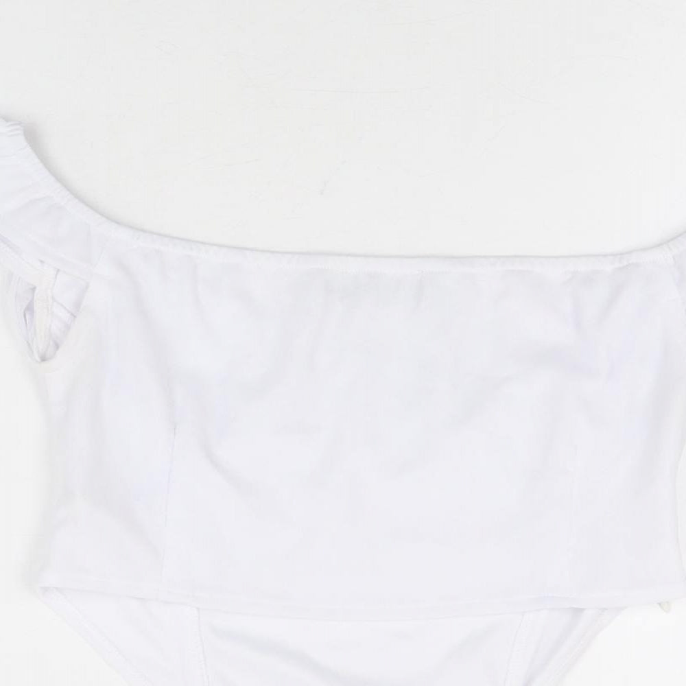 PRETTYLITTLETHING Womens White Polyester Cropped T-Shirt Size 10 V-Neck