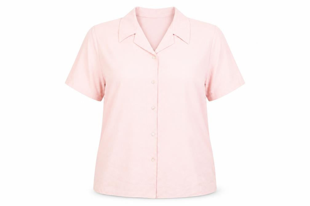 Front view of Emma Collection women’s pink polyester basic button-up, size UK 18, collared