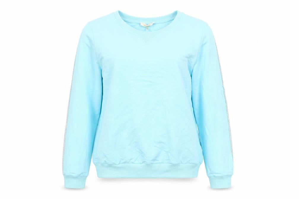 Front view of Emma & Ashley women’s blue cotton pullover sweatshirt, size L, pullover