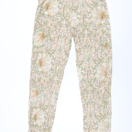 NEXT Womens Beige Floral Cotton Trousers Size M L35 in Regular