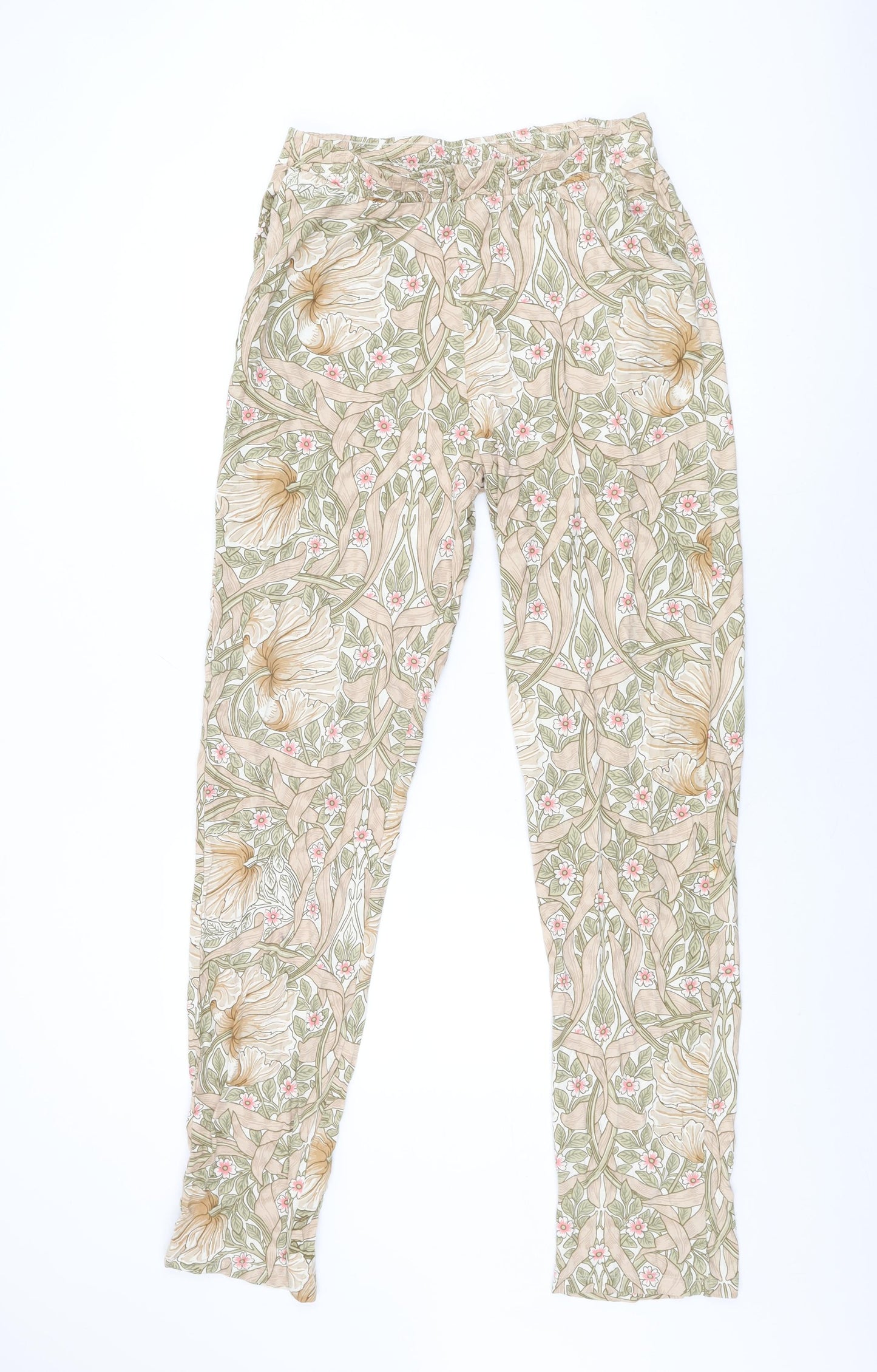 NEXT Womens Beige Floral Cotton Trousers Size M L35 in Regular