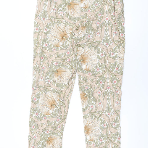 NEXT Womens Beige Floral Cotton Trousers Size M L35 in Regular