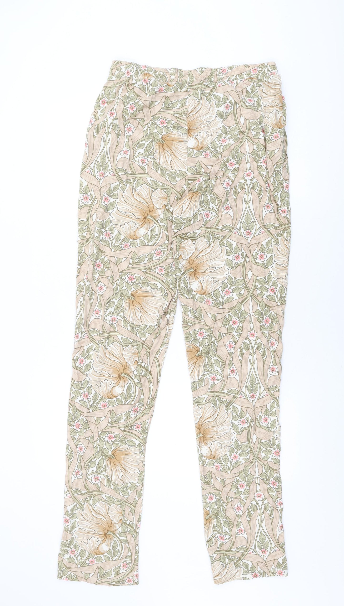 NEXT Womens Beige Floral Cotton Trousers Size M L35 in Regular