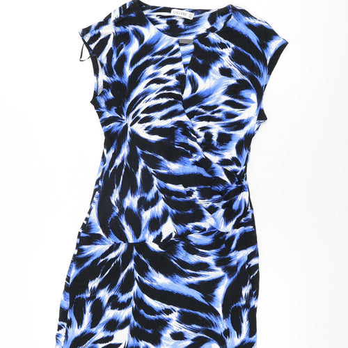 Gallery Womens Blue Geometric Viscose Bodycon Size 14 Round Neck Pullover