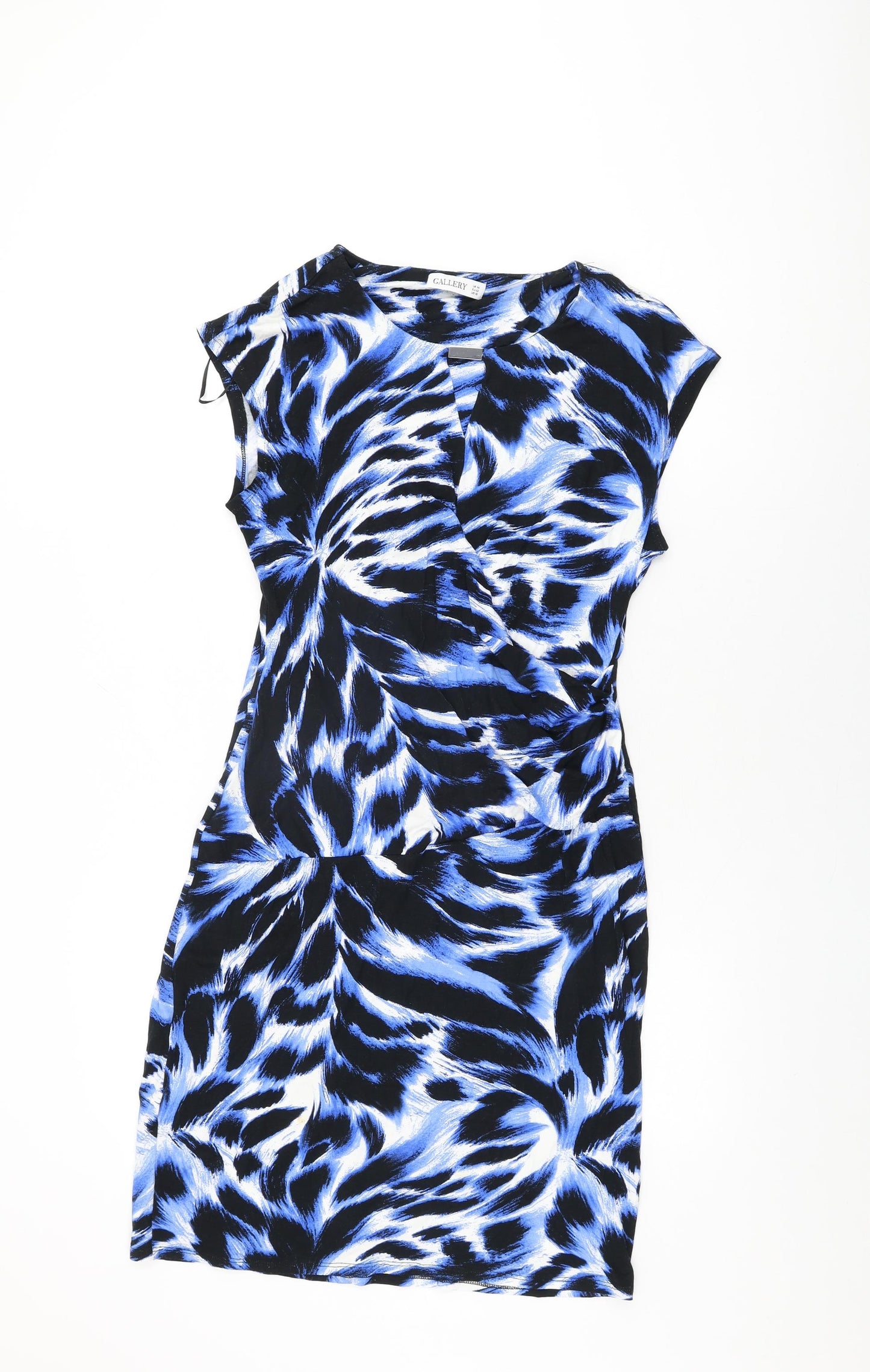 Gallery Womens Blue Geometric Viscose Bodycon Size 14 Round Neck Pullover