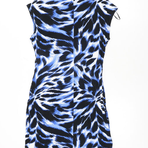 Gallery Womens Blue Geometric Viscose Bodycon Size 14 Round Neck Pullover