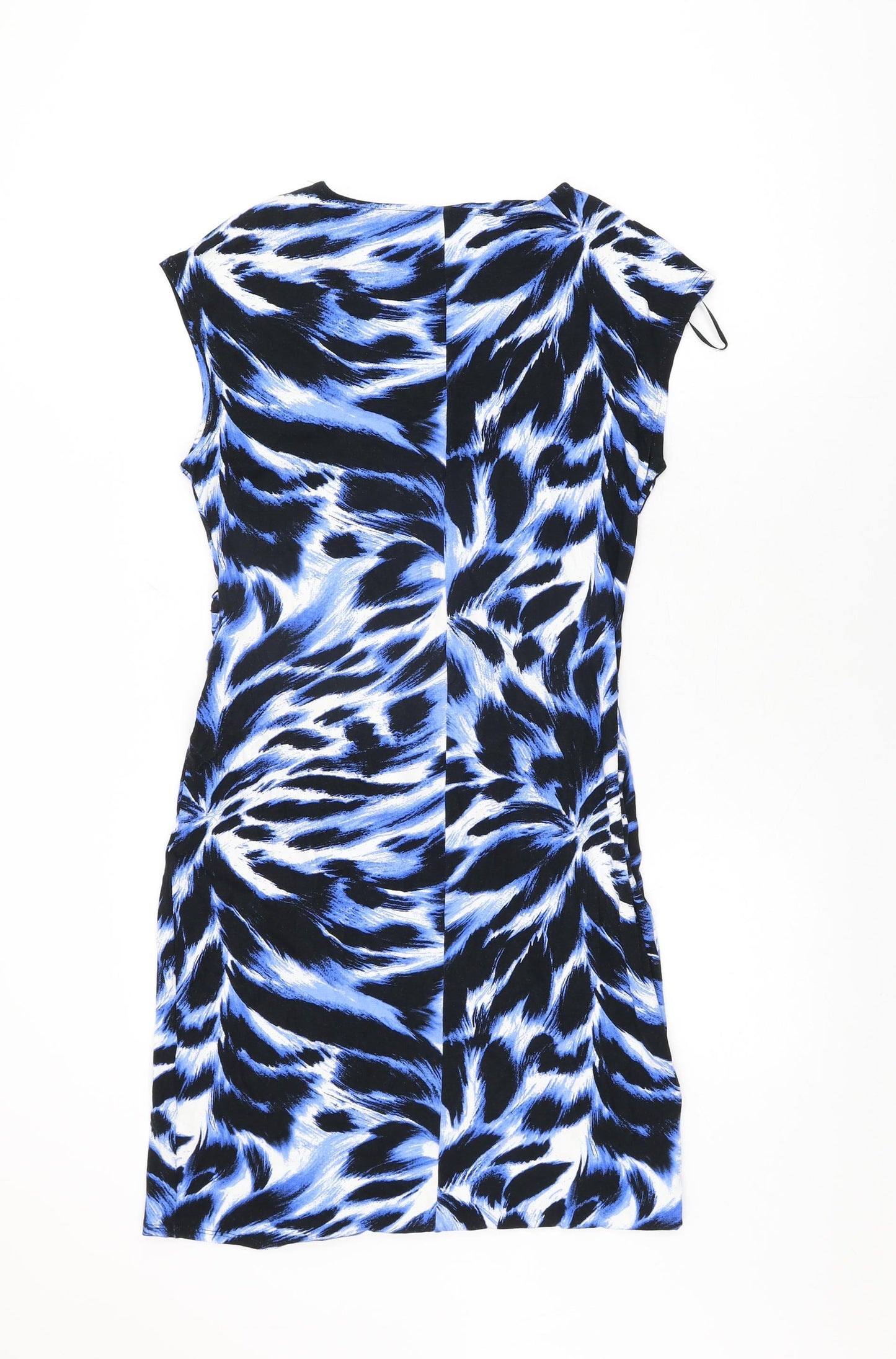 Gallery Womens Blue Geometric Viscose Bodycon Size 14 Round Neck Pullover