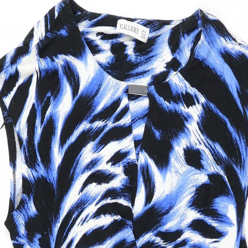 Gallery Womens Blue Geometric Viscose Bodycon Size 14 Round Neck Pullover