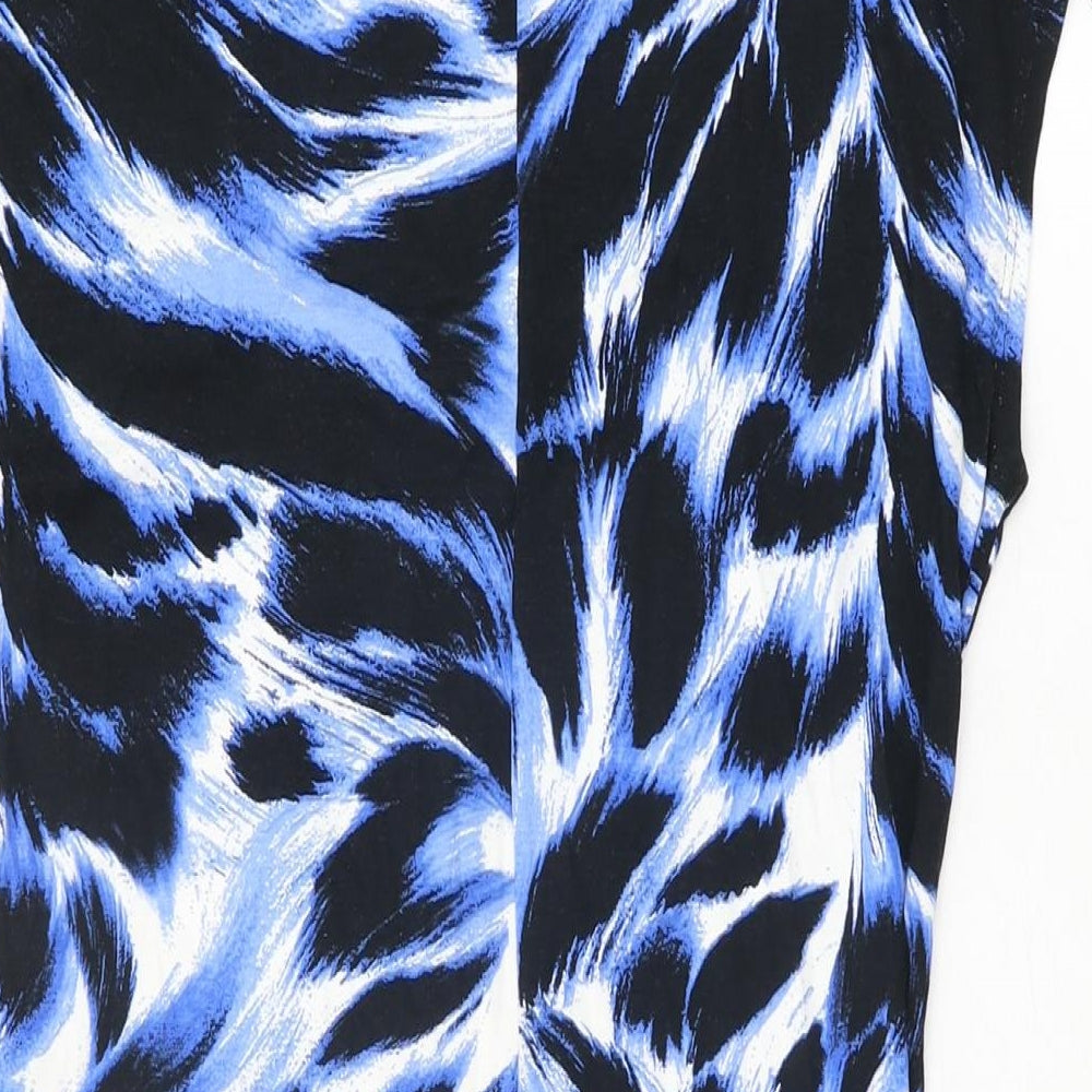 Gallery Womens Blue Geometric Viscose Bodycon Size 14 Round Neck Pullover