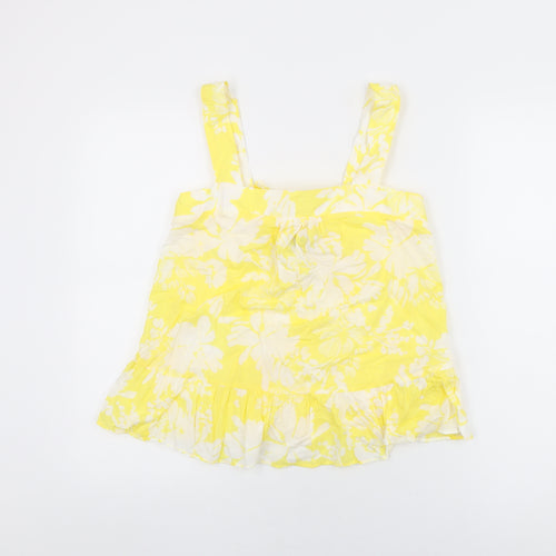 Marks and Spencer Womens Yellow Floral Cotton Basic T-Shirt Size 8 Square Neck